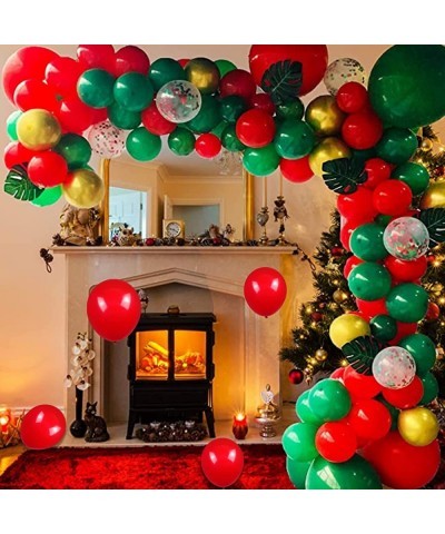 Red and Green Balloons 50 Pcs 12 Inch Christmas Latex Balloons Set Green Red Confetti Balloons with 2 rolls of ribbon for Chr...