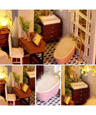 DIY Miniature Dollhouse Kit with Wooden Furniture DIY Dollhouse Kit with Dust Proof and Music Movement 1:24 Scale Creative Ro...