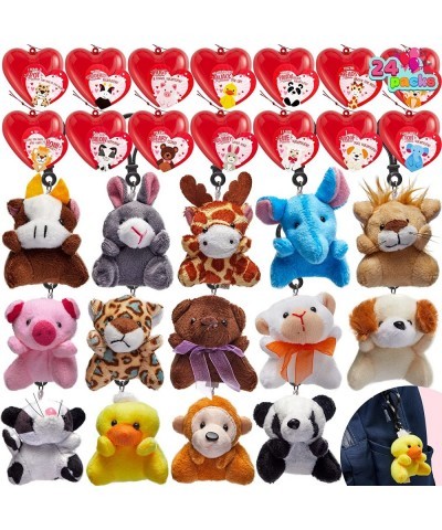 24 Pack Valentines Day Gifts for Kids Prefilled Hearts with Animal Plush Toy Keychain and Valentines Day Cards for Kids Valen...