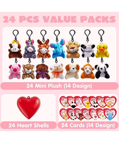 24 Pack Valentines Day Gifts for Kids Prefilled Hearts with Animal Plush Toy Keychain and Valentines Day Cards for Kids Valen...