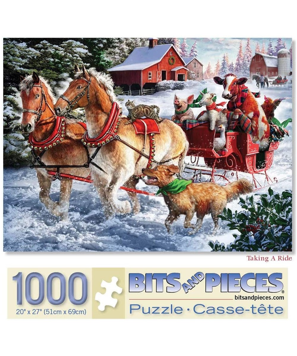 - 1000 Piece Jigsaw Puzzle for Adults 20" x 27" - Taking a Ride - 1000 pc Winter Horse Drawn Carriage Jigsaw by Artist Larry ...