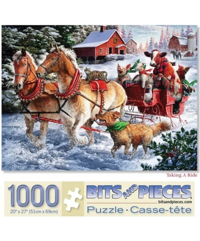 - 1000 Piece Jigsaw Puzzle for Adults 20" x 27" - Taking a Ride - 1000 pc Winter Horse Drawn Carriage Jigsaw by Artist Larry ...