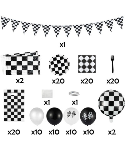 127Pack Race Car Checkered Party Supplies Decoration Kit Including Banner Pennant Balloons Tablecloth Tableware Goodies Gift ...