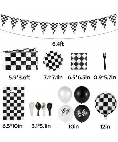 127Pack Race Car Checkered Party Supplies Decoration Kit Including Banner Pennant Balloons Tablecloth Tableware Goodies Gift ...