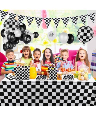 127Pack Race Car Checkered Party Supplies Decoration Kit Including Banner Pennant Balloons Tablecloth Tableware Goodies Gift ...