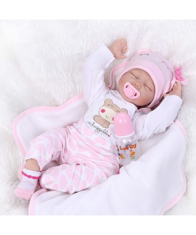 Lifelike Reborn Baby Doll Girl 22" Realistic Soft Vinyl Silicone Handmade Weighted Pink Outfit Eyes Closed Sleeping $79.71 Dolls