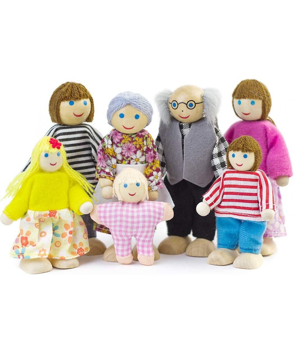 Dollhouse People Dolls Family of 7 Poseable Wooden Doll $33.80 Dolls