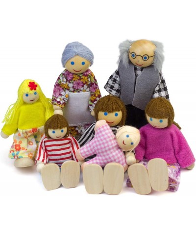 Dollhouse People Dolls Family of 7 Poseable Wooden Doll $33.80 Dolls