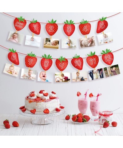 Strawberry Monthly Photo Banner - Sweet Berry 1st Birthday Monthly Banner Baby Girl 12 Month Photo Display Milestone Photogra...