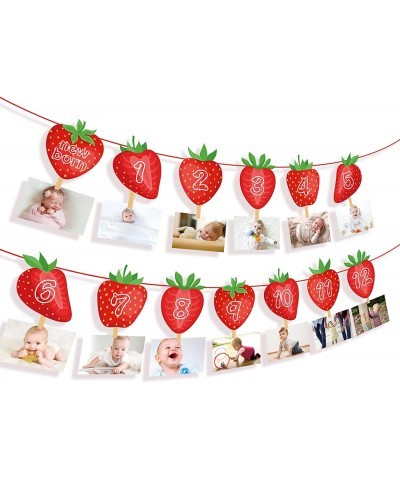 Strawberry Monthly Photo Banner - Sweet Berry 1st Birthday Monthly Banner Baby Girl 12 Month Photo Display Milestone Photogra...