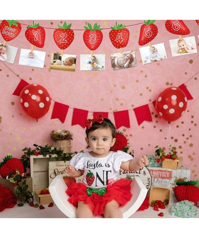 Strawberry Monthly Photo Banner - Sweet Berry 1st Birthday Monthly Banner Baby Girl 12 Month Photo Display Milestone Photogra...