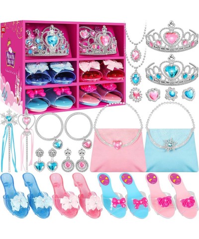 Princess Jewelry and Dress Up Shoes Role Play Accessories with 4 Pairs of Princess Shoes Crowns Necklaces Bracelets Rings Bag...