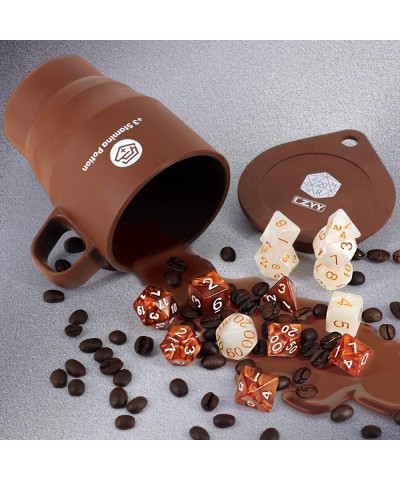 DND Coffee & Sugar Themed Dice Set (14 PCS) with +3 Stamina Potion Silicone Mug for Storage 7 Acrylic Resin Polyhedral Gaming...