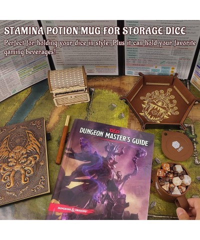 DND Coffee & Sugar Themed Dice Set (14 PCS) with +3 Stamina Potion Silicone Mug for Storage 7 Acrylic Resin Polyhedral Gaming...