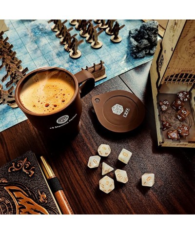 DND Coffee & Sugar Themed Dice Set (14 PCS) with +3 Stamina Potion Silicone Mug for Storage 7 Acrylic Resin Polyhedral Gaming...