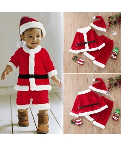 Baby 4 Pcs Warm Infant Baby Christmas Santa Claus Fleece Tops Coat+ Pants+ Hat Shoes Infant New Year Clothes $24.48 Kids' Cos...