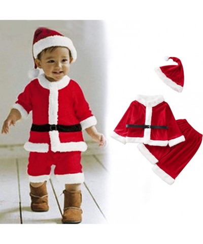 Baby 4 Pcs Warm Infant Baby Christmas Santa Claus Fleece Tops Coat+ Pants+ Hat Shoes Infant New Year Clothes $24.48 Kids' Cos...