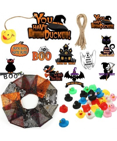 90 Pieces Halloween Party Favors Includes 30 Rubber Duck Mini Ducks Bulk 30 Halloween Organza Bags and 30 Halloween Hanging T...