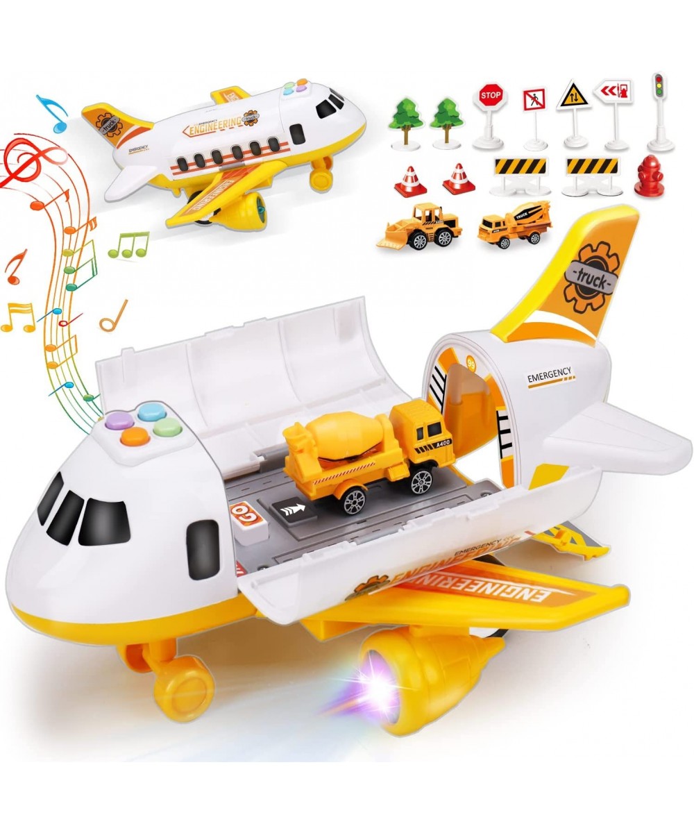 Airplane Toy with Mini Construction Cars Helicopter Boy Toys Toddler 3-5 Aircraft Carrier Toy Plane with Lights Sounds Transp...