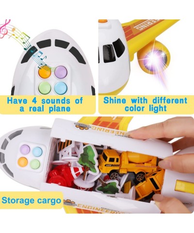 Airplane Toy with Mini Construction Cars Helicopter Boy Toys Toddler 3-5 Aircraft Carrier Toy Plane with Lights Sounds Transp...