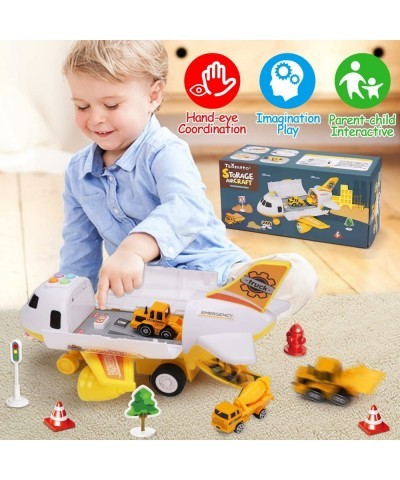 Airplane Toy with Mini Construction Cars Helicopter Boy Toys Toddler 3-5 Aircraft Carrier Toy Plane with Lights Sounds Transp...