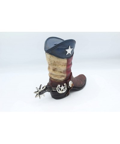 Rustic Texas State Flag Cowboy Concho Spur Boot Piggy Bank Hand Painted Decoration Silver $48.45 Kids' Money Banks