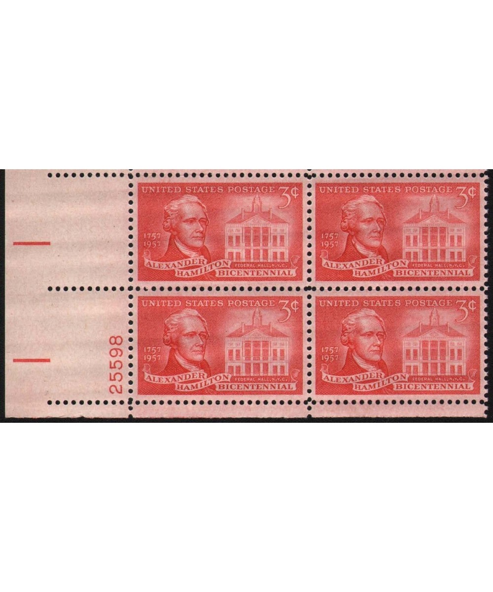 ALEXANDER HAMILTON ~ TREASURY 1086 Plate Block of 4 x 3¢ US Postage Stamps $13.04 Collectible Postage Stamps