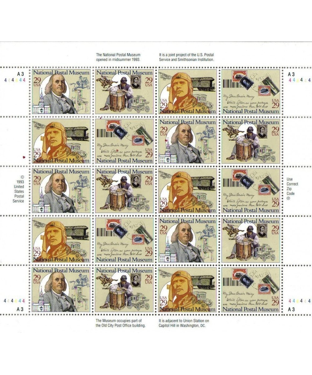 1993 NATIONAL POSTAL MUSEUM ~ OLD CITY POST OFFICE BUILDING~ BENJAMIN FRANKLIN ~ CIVIL WAR ~ PONY EXPRESS ~ AIR MAIL 2782a Pa...