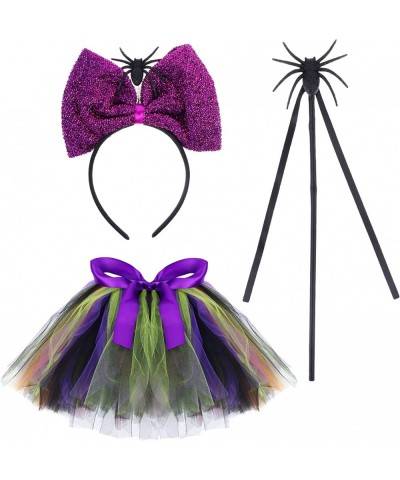 3Pcs Halloween Spider Costume Set Spider Skirt Set with Spider Headband and Magic Wand Halloween Purple Tutu Skirt for Girls ...