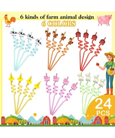 24 Pieces Farm Animal Birthday Party Supplies Reusable Farm Animal Plastic Straws with Chicken Sheep Horse Cow Pig House for ...