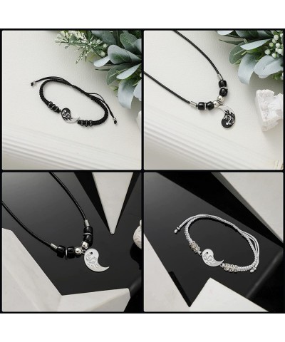 8 Pieces Valentine's Day Matching Yin Yang Friend Couple Bracelets Dragon Yin and Yang Necklaces Distance Bracelet Adjustable...