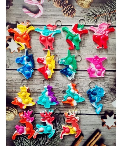 (School Students Gift and Party Favors) 15 Packs Bulk Mini Pop Keychain Backpack Fidget Santa Claus Christmas Tree Decoration...