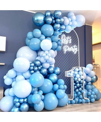 174Pcs Boy's Birthday Different Blue Macaron Size Balloons Garland Kit Dark and Baby Blue Chrome White Balloons for Baby Show...