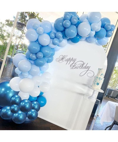 174Pcs Boy's Birthday Different Blue Macaron Size Balloons Garland Kit Dark and Baby Blue Chrome White Balloons for Baby Show...