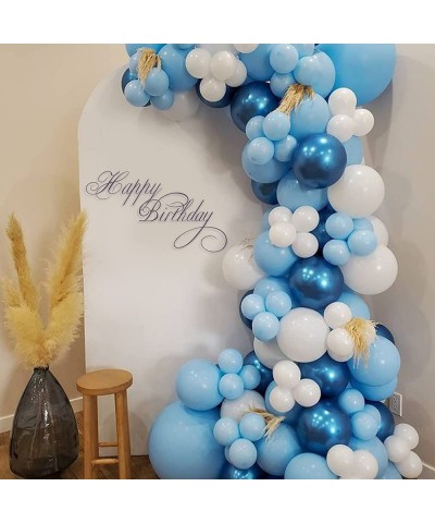 174Pcs Boy's Birthday Different Blue Macaron Size Balloons Garland Kit Dark and Baby Blue Chrome White Balloons for Baby Show...