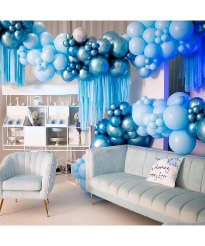 174Pcs Boy's Birthday Different Blue Macaron Size Balloons Garland Kit Dark and Baby Blue Chrome White Balloons for Baby Show...