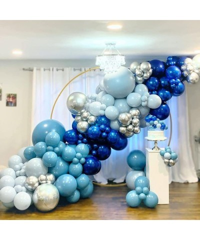 174Pcs Boy's Birthday Different Blue Macaron Size Balloons Garland Kit Dark and Baby Blue Chrome White Balloons for Baby Show...