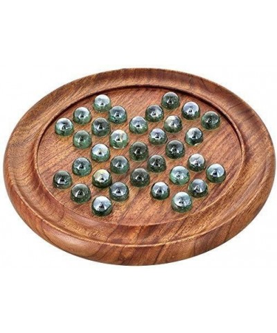 Marble Solitaire Board Game 9" Classic Wooden Holiday Indoor Brain Game Set with 33 Glass Balls Pegs $41.47 Board Games