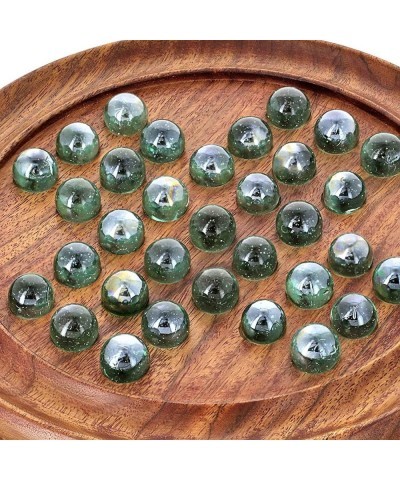 Marble Solitaire Board Game 9" Classic Wooden Holiday Indoor Brain Game Set with 33 Glass Balls Pegs $41.47 Board Games