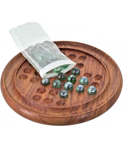 Marble Solitaire Board Game 9" Classic Wooden Holiday Indoor Brain Game Set with 33 Glass Balls Pegs $41.47 Board Games