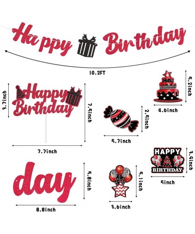 42Pcs Birthday Party Decoration Kit Red and Black Happy Birthday Banner Hanging Swirls Cake Topper Table Centerpiece Stick fo...