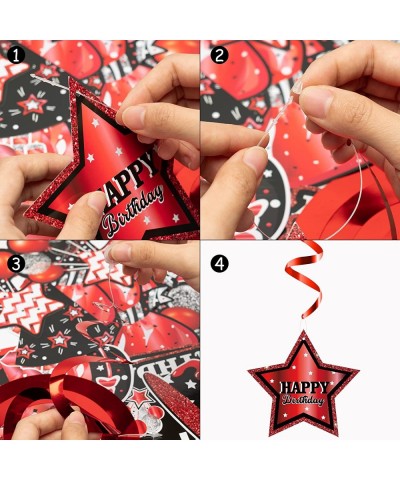 42Pcs Birthday Party Decoration Kit Red and Black Happy Birthday Banner Hanging Swirls Cake Topper Table Centerpiece Stick fo...