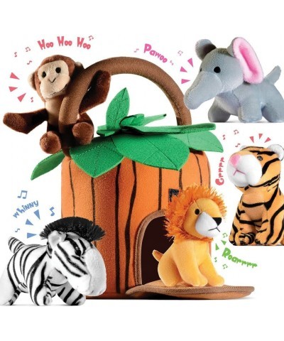 Plush Talking Stuffed Animals Jungle Set - Plush Toys Set with Carrier for Kids Babies & Toddlers - 6 Piece Set Baby Stuffed ...