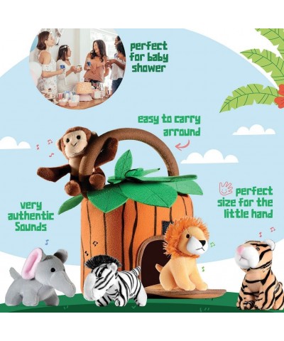 Plush Talking Stuffed Animals Jungle Set - Plush Toys Set with Carrier for Kids Babies & Toddlers - 6 Piece Set Baby Stuffed ...