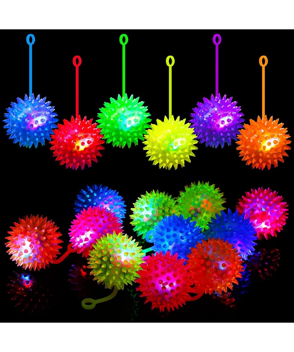 36 Pack Light Up Bouncy Balls for Kids LED Spiky Ball with Rope Fidget Sensory Toys Stress Balls Grow in The Dark Flashing Ba...