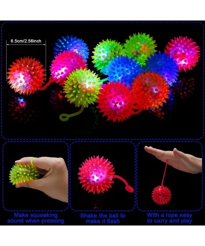 36 Pack Light Up Bouncy Balls for Kids LED Spiky Ball with Rope Fidget Sensory Toys Stress Balls Grow in The Dark Flashing Ba...