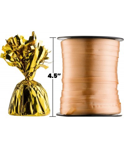 (12) - 5.5" Gold Balloon Weights and (1) Gold Curling Ribbon Roll (500-Yards) - Metallic Wrapped Foil Balloon Weights Anchor ...