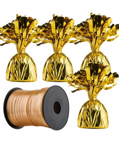 (12) - 5.5" Gold Balloon Weights and (1) Gold Curling Ribbon Roll (500-Yards) - Metallic Wrapped Foil Balloon Weights Anchor ...