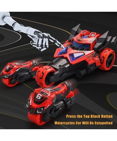 3 in 1 Alloy Racing Motorcycle Model Cars Pull Back Vehicles Catapult Toy for Boys Toddlers Age 4-8 Launcher Toys with Light ...