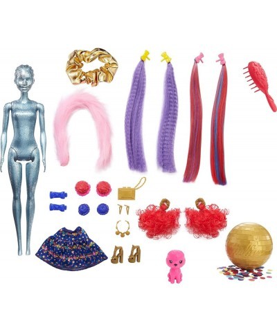 Color Reveal Glitter! Hair Swaps Doll Glittery Blue with 25 Hairstyling & Party-Themed Surprises Including 10 Plug-in Hair Pi...